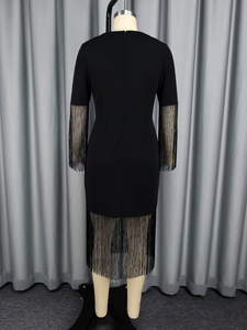 AM050734 Mini robes de soirée formelles pour femmes moulantes taille haute sexy à col V croisé et à manches courtes et franges - Product Image 6
