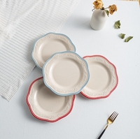 Assiette en céramique française en relief dentelle perlée assiette de petit déjeuner plate irrégulière maison assiette à dîner de niveau élevé