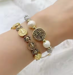 Nueva llegada pulsera religiosa hecha a mano buena suerte oro astilla cuentas perla Jesús pulsera ajustable joyería para Mujeres Hombres - Product Image 4