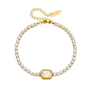 Geometric Zircon Bracelet Gold Plated Stainless Steel Women's Party Jewelry Bezel Setting B2109 B2110 B2111 B2112 - Product Image 5
