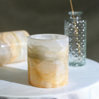 Ensemble de pots à bougies RF en onyx rose, jaune, blanc et noir, fait main, en pierre naturelle, récipient de luxe pour bougies de soja, décoration d'intérieur