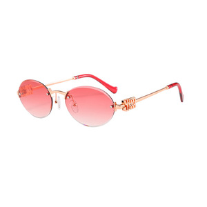 Gafas de sol ovaladas sin montura para mujer, de metal, estilo retro, protección UV400, moda para adultos - Product Image 3