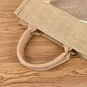 Hot Selling Custom Printed Logo Jute <strong>Bag</strong> With PVC Window Eco Friendly <strong>Hemp</strong> Shopping Transparent Gift Burlap Tote <strong>Bags</strong> For Wine - Product Image 2