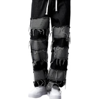 Jeans en denim personnalisés avec patchwork, pantalon de jogging pour hommes, streetwear, jeans coupés et cousus