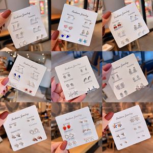 Ensemble de boucles d'oreilles tendance, 6 paires, design cœur, nœud, étoile, cadeau pour femme, acier inoxydable - Product Image 1