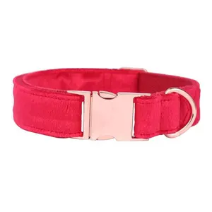 Luxury Colorful Comfortable Adjustable Engraved Velvet Dog Collar Red