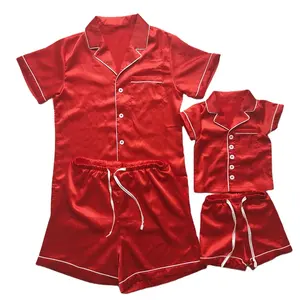 Custom plus size mommy and me matching blank satin silk new year christmas pajama set for family