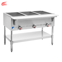 Pemanas Makanan Bain Marie Gas 3 Pan Stainless Steel Dengan Papan dan Rak Bawah, Peralatan Dapur Restoran Bersertifikasi ETL GBM-3