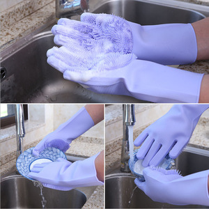Korean <b>Magic</b> Dishwashing <b>Gloves</b> Silicone Brush <b>Gloves</b> Waterproof Thickening Kitchen Cleaning <b>Gloves</b> 357*165mm Solid Color - Product Image 1