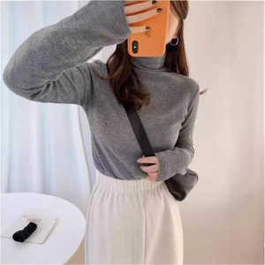 Women's Knit Turtleneck Top 280g Viscose Fiber Soft Minimalist Slim Fit Long Sleeve Base Layer Oatmeal Light Gray Coffee Dark - Product Image 5