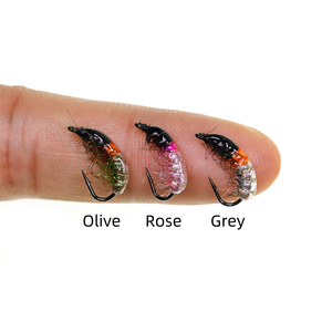10 #   12 #   Señuelo de Pesca para Trucha y Trucha Arcoíris, Mosca de Camarón Ninfa Checa, Mosca de Insecto, Mosca de Gusano, Color Gris Oliva, Gris, Rosa - Product Image 5