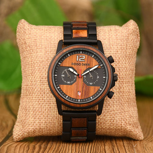 Pour les hommes de luxe Quartz chronographe en acier inoxydable montre en bois réglable 3 ans CE ROHS certifié résistant à l'eau 3BAR - Product Image 2