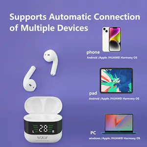 WJOY Earphone Metallic Button Touch Earbuds Digital Display Abs Tws Earphones Noise Headphones Wireless Bluetooth Folding