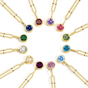 Collier en acier inoxydable EManco avec pierre de naissance, chaîne perlée, bijoux en zircone, cadeau d'anniversaire constellation, livraison directe - Product Image 6
