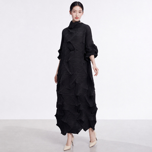 Women's French Retro Solid 100% Polyester Midi Woven <b>Plus</b> <b>Size</b> <b>Dress</b> Vintage Romantic Hem Flounce Summer Autumn Spring Party - Product Image 4