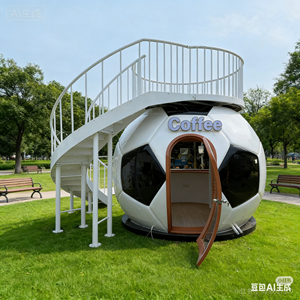 Puesto de Café Creativo con Forma de Balón de Fútbol - Carrito de Venta Ambulante con Escalera para Negocios de Café/Comida - Product Image 4