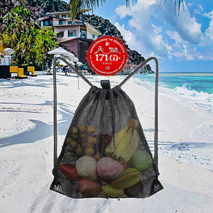 Bolsa de Almacenamiento Portátil de Moda, Grande, Negra, de Malla de Nailon con Cordón, para Toallas de Camping, para Todas las Estaciones - Product Image 3