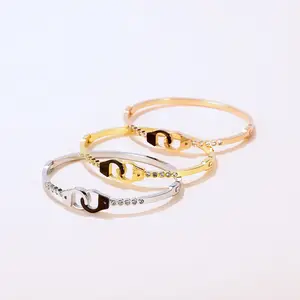 Menottes en acier inoxydable, bracelet CZ, bracelets en or, bijoux pour femmes
