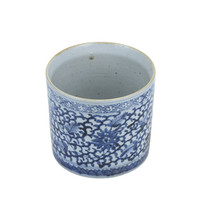Pot Kuas Keramik Jingdezhen Antik Motif Jala Biru Putih Bunga Peony