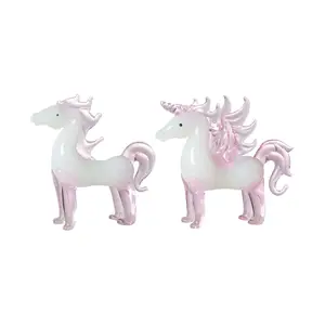 Pink Glass Crystal Horse Animal Figurines 2PCS Set Miniature Paperweight Gift Home Decoration