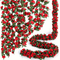 Guirlande de roses artificielles en soie à 45 têtes, bicolore, pour décoration suspendue, verdure décorative pour la maison, les mariages et les fêtes