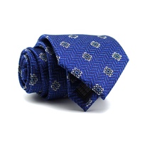 Cravates en Soie Jacquard Faites à la Main de Luxe pour Hommes, Motif Géométrique Zigzag Bleu, Vente en Gros Chine