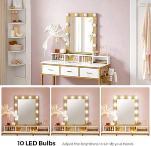 Miroir lumineux LED pour salon de beauté, studio de maquillage, table de toilette avec étagères de rangement, coiffeuse avec prise électrique pour <span class=keywords><strong>chambre</strong></span> à coucher - Product Image 5