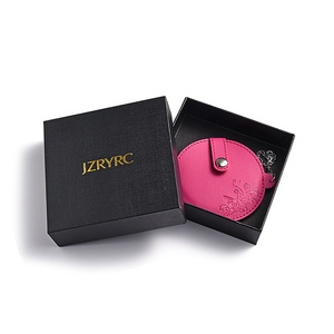 Custom Logo PU Pouch Cosmetic Hand Mirror Cute Pocket Compact Mini Mirror Debossed Pattern Mirror - Product Image 2