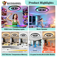 Ventilateur de plafond sans pales RGB de 24 pouces avec lumière, télécommande, application vocale, 6 vitesses, intelligent pour chambre à coucher, salon, cuisine