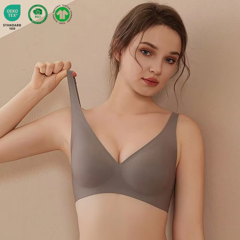 Wholesale Lady Free Latex Bonded Bra InStock Wireless Breathable Jelly Glue V-Neck Underwear Comfort Women Lingerie Seamless Bra