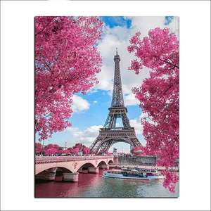 Riproduzione della pittura a olio di Parigi Torre Eiffel ombrello rosa tela stampa artistica da parete decorazione per la casa 61 x 41 cm (24 x 16 pollici