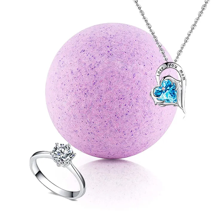 Valentine Custom Shape Bubble Fizzies Ball Jewelry Necklace inside Surprise Christmas Bath Bomb With Ring MSDS
