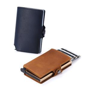 Wholesale Slim Minimalist Genuine Leather Popup Card Case RFID Protection Bank Credit Cardholder Real Leather <b>Wallet</b> Card <b>Holder</b> - Product Image 3