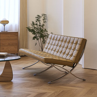 Fauteuil Lounge Barcelona Moderne et Luxueux en Cuir, avec Ottomane, Cadre en Acier Inoxydable, Siège d'Appoint pour Salon