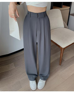 กางเกงขายาวผู้หญิงทรงหลวม ผ้าวอร์สต์คุณภาพสูง สีพื้น แต่งจีบ สไตล์ลำลอง ผ้าทอระบายอากาศได้ดี สีซีดแบบวินเทจ - Product Image 6