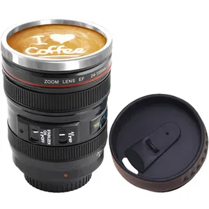 लीक सबूत कैमरा लेंस कॉफी कप स्टेनलेस स्टील थर्मस कैमरा लेंस वापस लेने योग्य ढक्कन के साथ कॉफी मग