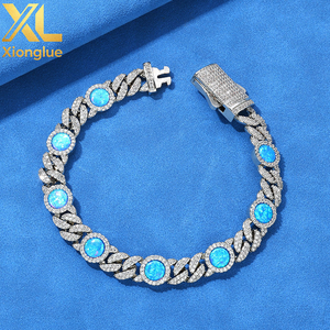 Hop Jewelry <b>Iced</b> <b>Out</b> Blue Cubic Zirconia Cz Gemstone 8MM Cuban <b>Chain</b> Bracelet for Women - Product Image 4