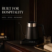 Bouilloire électrique à col de cygne en acier inoxydable noir, contrôle de la température, pour café filtre, 1L, sans fil, chauffe-eau rapide