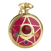 Collier de montres dorées Anime du Japon, pendentif rose en forme d'étoile et de pierre précieuse, horloge magique pour femmes, cadeau pour filles