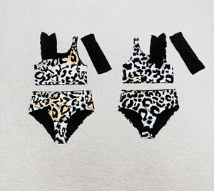 Traje de baño de 2 piezas con estampado de leopardo para niñas pequeñas con diadema, conjunto de ropa de playa de verano para niñas - Product Image 1