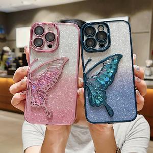 Nouveau luxe placage 3D paillettes Quicksand papillon coque de téléphone pour Iphone <span class=keywords><strong>14</strong></span> Plus 11 12 13 Pro Max housse de Protection d'objectif complète - Product Image 2