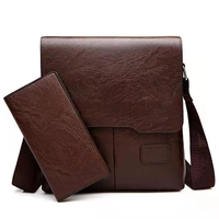 Tas Selempang Bisnis China Klasik Fashion Kulit PU Hitam Dompet Messenger Pria Tas Selempang Tas Tangan Set