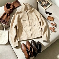 Veste courte ample en faux daim pour femme, col montant, multi-poches, style vintage décontracté