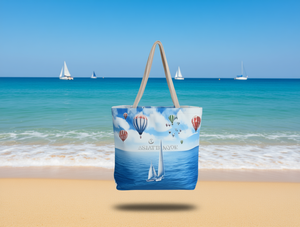 Borsa tote da donna in tela stampata con design di mongolfiera e barca a vela, borsa a tracolla casual per l'uso quotidiano - Product Image 2