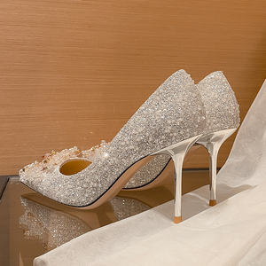 Nuevos Estilos de Zapatos de Tacón Alto con Punta en Pico y Brillantina Blanca con Pedrería para Mujer, Zapatos de Novia Glamurosos - Product Image 2