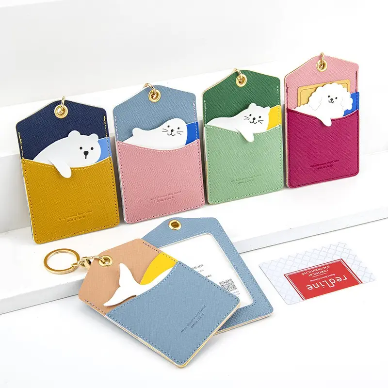 Cartoon Dier Sleutelhanger Creatieve Pu Hanger Id Kaart Set Schattige Cadeau Batch Gevonden