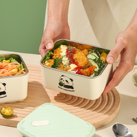 Boîte à lunch portable carrée en acier inoxydable 304 avec couvercle, sac isotherme, anti-fuite, compatible micro-ondes, emballée en carton