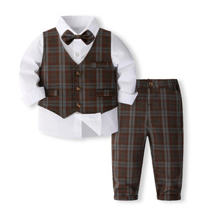 Ensemble de chemises en coton pour enfants pour bébés garçons <span class=keywords><strong>Gilet</strong></span> à carreaux Robe de mariage Tenue élégante Vêtements pour garçons - Product Image 1