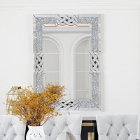 Miroir mural biseauté de luxe avec nœud celtique et décor en diamants écrasés, miroir rectangulaire surdimensionné décoratif pour chambre à coucher, hôtel