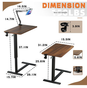 Table de chevet réglable avec roulettes cachées, chariot de bureau <span class=keywords><strong>mobile</strong></span> pneumatique pour ordinateur portable avec <span class=keywords><strong>plateau</strong></span> - Product Image 2